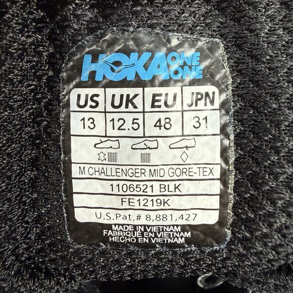 Hoka One One Challenger Mid GTX Men’s 13 Size Black Gore-Tex Waterproof Hiking